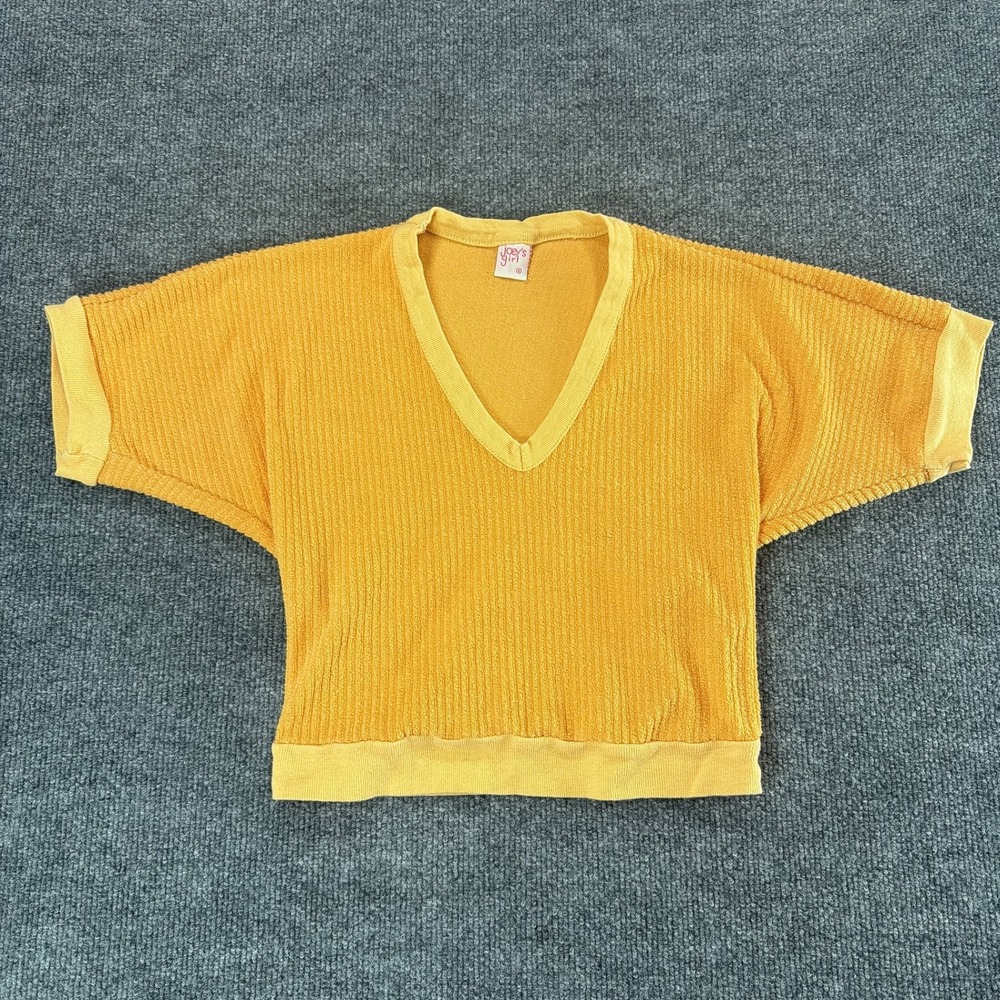 Vintage Joeys Girl Yellow Terry Cloth V-Neck Dolman Sleeve Top Small Fall Ribbed